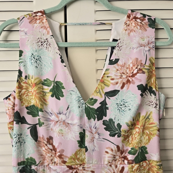 Sam Edelman Dress Midi Pink Floral Print Double V Neck Size 4 #201 - Picture 4 of 11